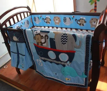 Skatinimas! 8PCS siuvinėti Lovelę Kūdikių Patalynės Komplektas Medvilnės Spausdinti Lovelė Antklodė,(4bumper+antklode+lova padengti+lova sijonas+vystyklų krepšys)