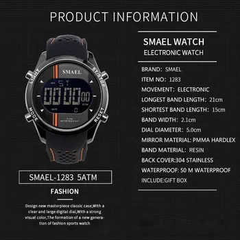 SMAEL Elektroninių Laikrodžių Vyrams Karinės Sporto Laikrodžiai Kvarco Mados Cool Smart Laikrodžiai 1283 Vandeniui Skaitmeniniai Laikrodžiai Lauko