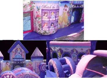 Sniegas-baltas, bouncy pilis ir skaidres rausva, violetinė spalvingi žaislai