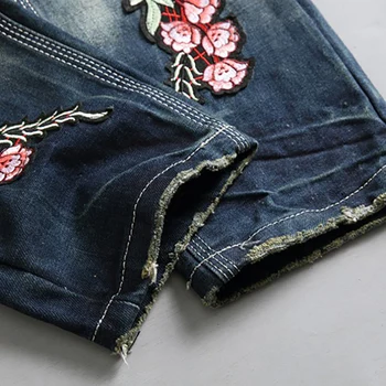 Sokotoo Vyrų gėlių siuvinėjimas pleistras kankina džinsai Atsitiktinis skylę slim straight nelaimę džinsinio audinio kelnės