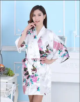 Spalvotų Moterų Kimono Moterų Satino Pižama Vasaros Moterų Chalatas Trumpas Rankovės Satino, Šilko Pižamą Kinijos Homewaer 16