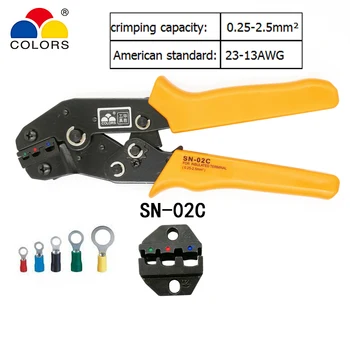 SPALVŲ SN-02C užspaudimo replės talpa 0.25-2.5mm2 23-13AWG europos stiliaus terminalas, apkabos, savaiminio reguliavimo rankiniai įrankiai
