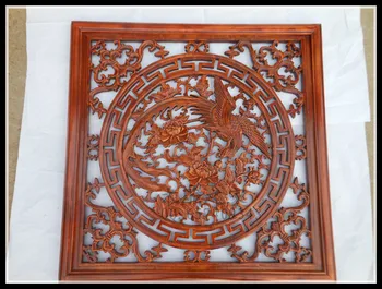 Specialus pasiūlymas Dongyang woodcarving Phoenix dėvėti Bijūnas Aikštėje gyvenimo kambario sienos kabo pakabukas housewarming dovana medienos 80CM