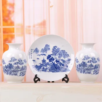 Specialus pasiūlymas Jingdezhen keramikos trys šiuolaikinės mados buto įranga ir apdaila amatų vaza plokštė