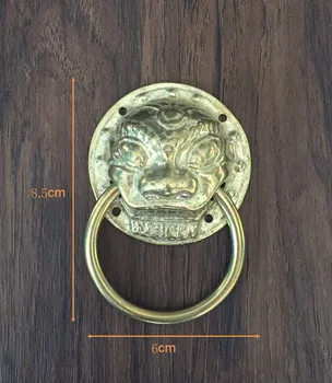 Specialus pasiūlymas! Kinijos antikvariniai vario vario liūto galvos durų rankena mažų medinių durų rankena Shoutou vario rankena