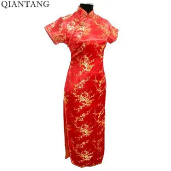 Specialus Pasiūlymas Raudona Cheongsam Kinijos Moterų Satin Ilgos Qipao Suknelė Mujer Vestido Gėlių Dydis S M L XL XXL XXXL 4XL 5XL 6XL J3406