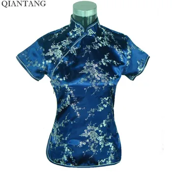 Specialus Pasiūlymas Tamsiai Mėlyna Womens Palaidinė Satino Juostele Viršuje Mujeres Camisa Kinijos Tradicinių Drabužių Gėlių Dydis S M L XL XXL A0025