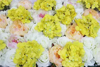 SPR Geltona balta serija Dirbtinių rožių gėlių sienos arka vestuvių dekoracijos fone stalo puošmena, gėlių kamuolys