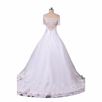 STABDŽIŲ Vestido De Noiva Tiulio Gelinlik Elegantiškas A-line Wedding Dresses Valtis Kaklo Rankoves Appliqued Vestuvinės Suknelės 2018 Hochzeitskleid