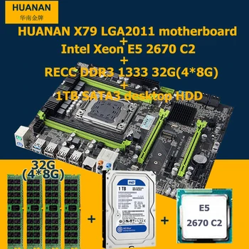 Statybos puikus PC HUANAN X79 motininė plokštė CPU, RAM, HDD combo Xeon E5 2670 C2 CPU, RAM 32G(4*8G) DDR3 RECC SATA3 1 TB HDD desktop