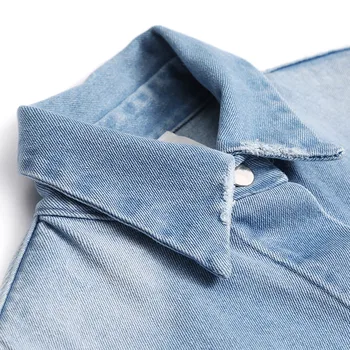 STH900 Naują Atvykimo Pavasario 2017 trumpas atsitiktinis mados negabaritinių x ilgas, šviesiai mėlyna džinsinio marškinėliai tranšėjos paltai moterims