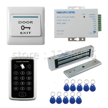 Stiprus 125KHz RDA Juoda Controller Access Control Kit 1 durų valdymo+180kg magnetinis užraktas+durų jungiklis+galia+10 rakto pakabuku