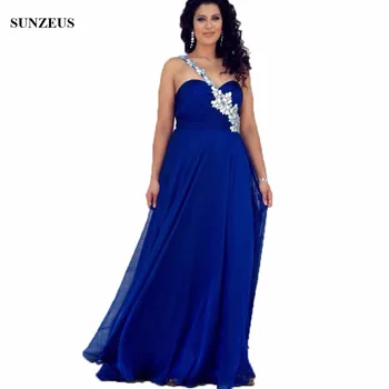 Strazdų Vieną Petį Motina Nuotakos Suknelės-line Brangioji Royal Blue Šalis, Chalatai Šifono vestido de madrinha CM043
