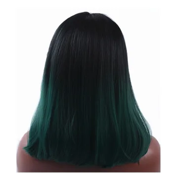 StrongBeauty Nėriniai Priekiniai Perukai Ombre Tamsiai žalios spalvos Vidutinio ilgio Tiesūs Plaukai Sintetiniai Atsparus Karščiui Pluošto perukas juoda moterų