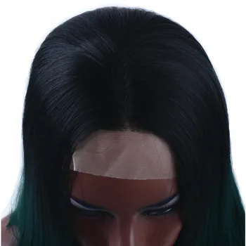 StrongBeauty Nėriniai Priekiniai Perukai Ombre Tamsiai žalios spalvos Vidutinio ilgio Tiesūs Plaukai Sintetiniai Atsparus Karščiui Pluošto perukas juoda moterų