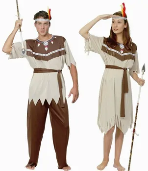 Suaugusiųjų Helovinas šalis papuošalai drabužiai Indijos kostiumas Vyras ir moteris suknelė + apdangalai, su plunksna