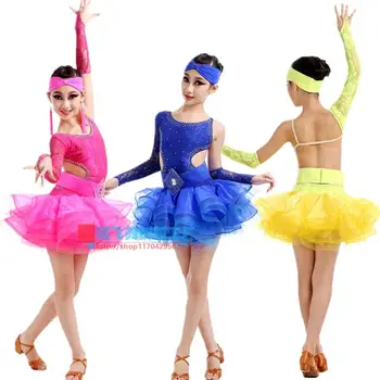 Suaugusiųjų Vaikų lotynų šokių kostiumas vyresnysis nėrinių vienos rankoves lotynų šokių suknelė moterims/vaikų lotynų šokių konkurencijos suknelės