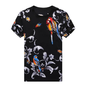 Subtili gėlių ir paukščių modelio spausdinimo mados slim trumpas rankovės marškinėliai Vasaros 2018 Naujas minkštas kvėpuojantis kokybės marškinėliai vyrams