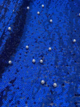 Super Kokybės, su blizgančiais Nuotakos royal blue blizgančiais Nėrinių Audinys, su baltos spalvos karoliukais Siuvinėta Nigerijos Raišteliais Audinio 2520-3