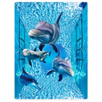 Super Minkštos Antklodės Pliušinis skalbimo Mašinų Mielas Delfinų Gyvūnų Mėlyna 3d Scena, Sofa-Lova Mesti Cobertor Vaikams, Suaugusiems Antklodė