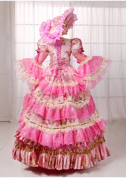 Susiėmę hot pink lace prabangūs viduramžių suknelė kamuolys suknelė su skrybėle siss princesė Suknelė karalienė Cosplay Viktorijos Belle kamuolys