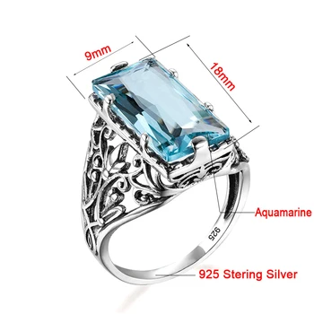 Szjinao 925 Sterlingas Sidabro Bizantijos Austrijos Akvamarinas Žiedai Moterims bižuterijos Derliaus Vestuvės Vestuvinis Žiedas bijoux