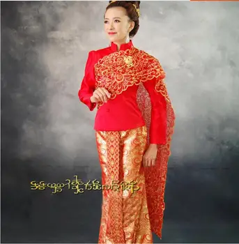 Tailandas Tradicinių Vestuvių Suknelė Raudona Aukštos Kokybės Tailando moterų drabužių Raudona Siuvinėjimo vakarinę Suknelę