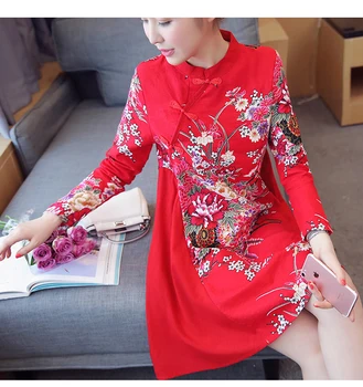 TAJIYANE 2018 Nauja Raudona Juoda Kinijos Moterų Suknelė Cheongsam Pakeisti Seksualus Qipao Gėlių Atsitiktinis Suknelė, Dydis S - 3XL Viršų Pardavimo LD227