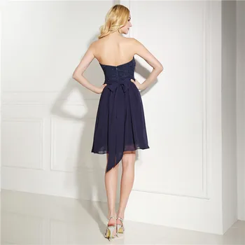 Tamsiai Mėlyna 2018 Homecoming Suknelės-line Brangioji Trumpą Mini Šifono Nėrinių Backless Elegantiškas Kokteilių Suknelės