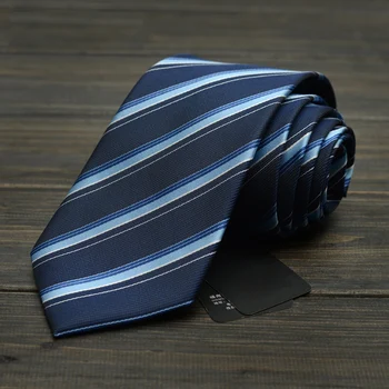 Tamsiai Mėlynas Dryžuotas Ryšius Vyrų 8cm Pločio Dizainerio Mados Necktie Mikropluošto Vandeniui Smokingas Kaklaraištis Gravata Cravates su Dovanų DĖŽUTĖ