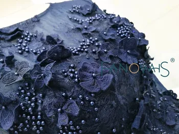 Tamsiai Mėlynas Vakaro Suknelės ilgomis Rankovėmis Nėrinių Vakare Chalatai 2018 su Perlų Rankų darbo Gėlės Oficialią Chalatai vestido de fiesta