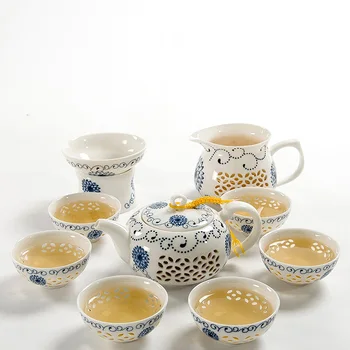 TANGPIN drinkware kavos ir arbatos rinkiniai,mėlyna ir balta keramika virdulys arbatinukas gaiwan arbatos puodelis puer kinijos kung fu arbatos rinkinys