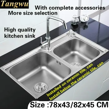 Tangwu Prabangus virtuvės kriauklė 0.8 mm storio maisto klasės 304 nerūdijančio plieno, didelis double groove karšto parduoti 78x43/80x43/82x45 CM