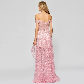 Tanpell asimetrija ilgai prom dresses elegantiškas moterims linija appliques nėrinių suknelė nuo peties vakarą oficialią customed prom dress