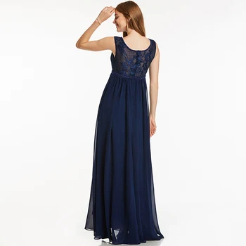 Tanpell nėrinių ilgą vakarinę suknelę tamsiai mėlyna rankovių grindų ilgio linijos, suknelės, pigūs moterų zawalcowany oficialų vakare gown