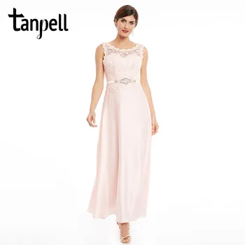 Tanpell paprasta vakarinę suknelę, rožinės scoop atgal nėriniai-up liniją, kulkšnies ilgio varčias suknelė moterims pigūs elegantiškas nėrinių ilgai vakare gown