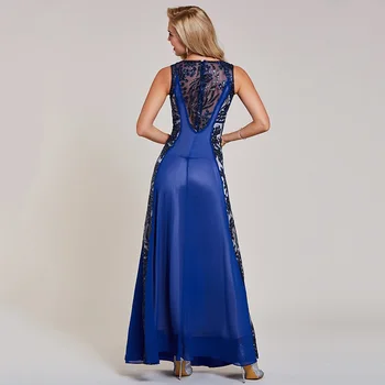 Tanpell samtelis kaklo vakarinę suknelę tamsiai mėlyna rankovių grindų ilgio linija suknelė moterims puoštas blizgančiais ilgas vakarines sukneles