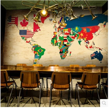 Tapetai Pasaulio žemėlapyje šalių vėliavas didelis freskomis TV kambarį 3D tapetai, fone, 3d tapetai kavinė konferencijų salė