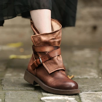 Tayunxing Moterų batai, rankų darbo batai natūralios odos sagtis kulkšnies pavasarį, rudenį minkštas patogus 1592-1