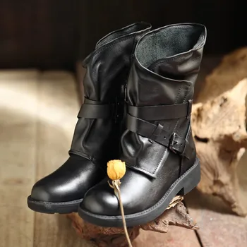 Tayunxing Moterų batai, rankų darbo batai natūralios odos sagtis kulkšnies pavasarį, rudenį minkštas patogus 1592-1