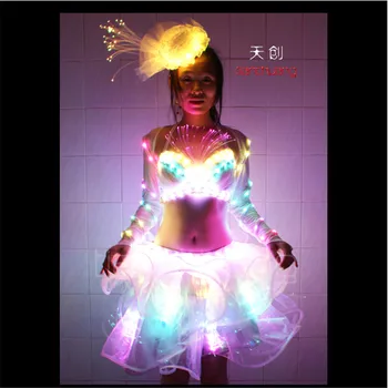 TC-39 Full LED kostiumai baras pilvo šokių sijonas spalvingų sportinių šokių led audiniu programuojami dainininkė nešioja vestuvių suknelės