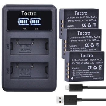 Tectra 3pcs NP-W126 Li-ion Fotoaparato Baterija + LED Ekranas, USB Dual Kroviklis skirtas Fujifilm X-M1 X-M2 E1 E2 A1 X-T1 XT1 HS33 HS30 HS50