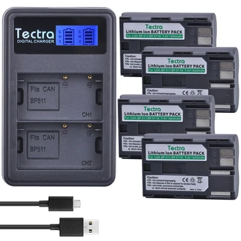 Tectra 4 x BP-511 BP-511A BP 511 Li-ion Battery + LCD USB Dual Charger for Canon G6 G5 G3 G2 G1 EOS 300D 50D 40D 30D 20D 5D