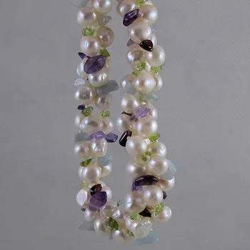 Terisa Pearljewellery Balta Originali Gėlavandenių Perlų Vėrinį AA 6-7MM Baroko Perlas Spalvotų Akmens Karoliukai Papuošalų