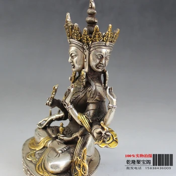 Tibeto budizmas fane sidabro ir 3 veido 8 rankos Kwan-Yin Bodhisatvos budos statula namų puošybai metalo rankdarbiai
