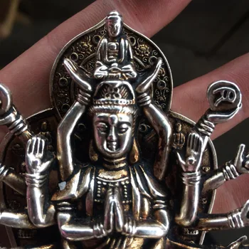 Tibeto Budizmas miao Sidabro 1000 rankos Kwan-Yin Guan Yin Bodhisatvos fengshui budos statula apdaila metalo rankdarbiai