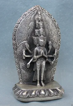 Tibeto Budizmas Sidabro 1000 Ginklų Avalokiteshvara Deivės Guan Yin Statula Dovanos šeimos papuošalai metalo rankdarbiai