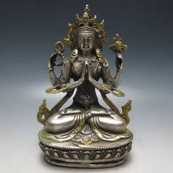 Tibeto sidabro vario auksu statula Buda Tibeto Budizmas