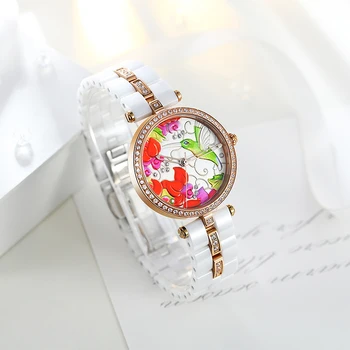 TIME100 Unikali Keramikos Moterų Laikrodžiai trimatis Hummingbird Modelis Ponios Kvarciniai Laikrodžiai relogio feminino Laikrodis