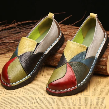 TIMETANG natūralios odos moterų batai maišyti spalvas rudenį užsivilkti laisvalaikio bateliai moterims mokasīni, derliaus butas batai moteris C166